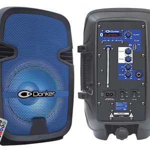 Bocina recargable Donker 8'' C/ USB/FM/BT/2500w luz led 8w rejilla azul