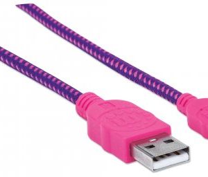 Cable de Carga Micro USB Manhattan Trenzado Color Rosado/Negro de 1.8 m