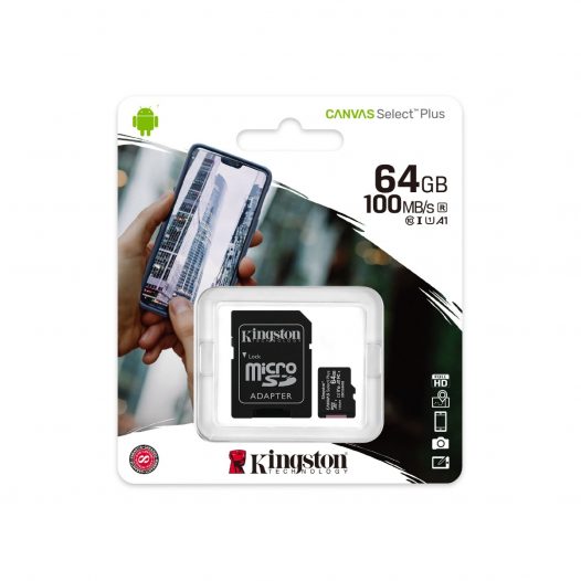 Tarjeta MicroSD de 64GB Canvas Select Plus Clase 10 marca Kingston para Android