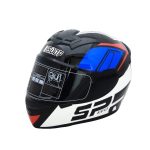 Casco para Motociclista SPR Blanco con detalles Azules y Rojos BSD