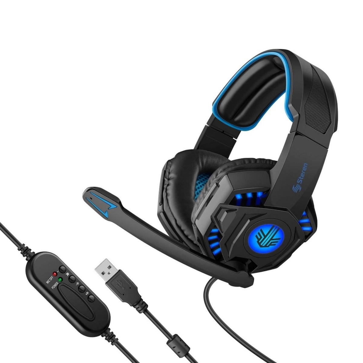 Steren Audífonos Gaming Con Micrófono Led Azul Usb Color Negro Kemik