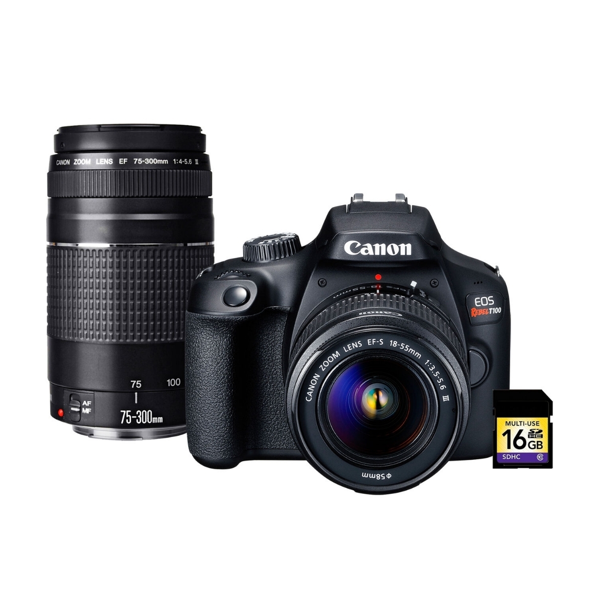 Canon Cámara EOS Rebel T100 DSLR 18MP Premium Kit Lentes EF-S 18-55 IS ...